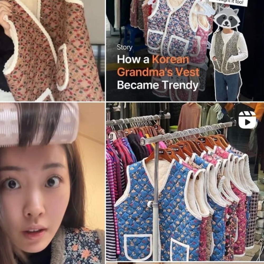 Grannycore Korean vest go viral floral and fur trim - Picture 10 of 10